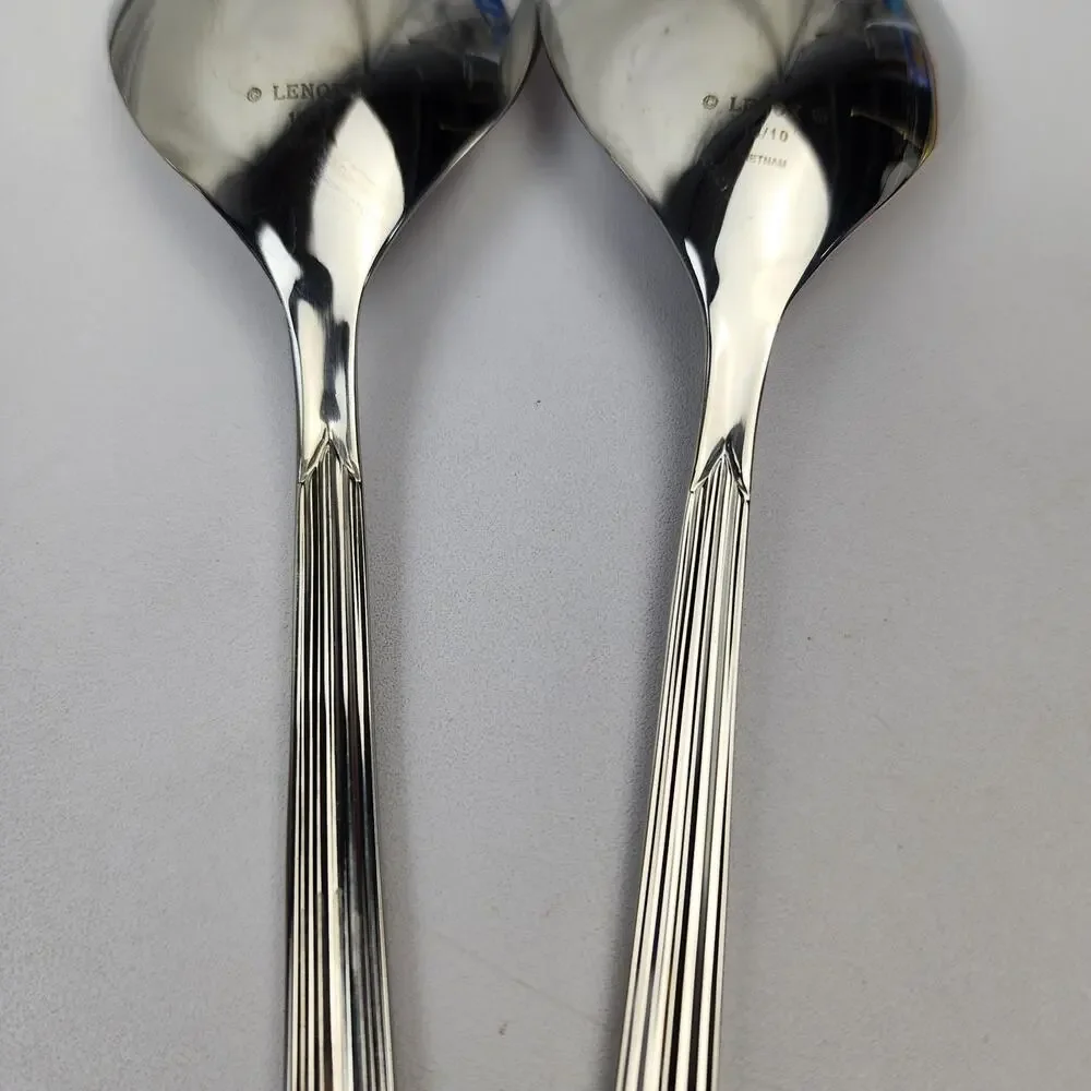 Lenox Stainless Flatware 18/10 Kennedy Serving Set 7pc Grooved Handle Glossy